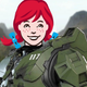 An image of the Wendy's mascot superimposed over Master Chief's body.